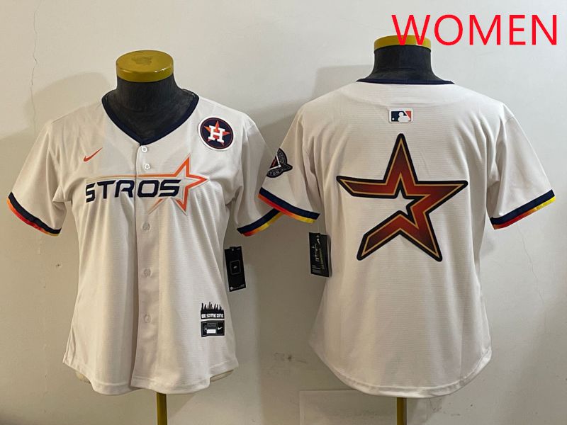 Women Houston Astros Blank Cream Three generations Joint Name 2025 Nike MLB Jersey style 41013